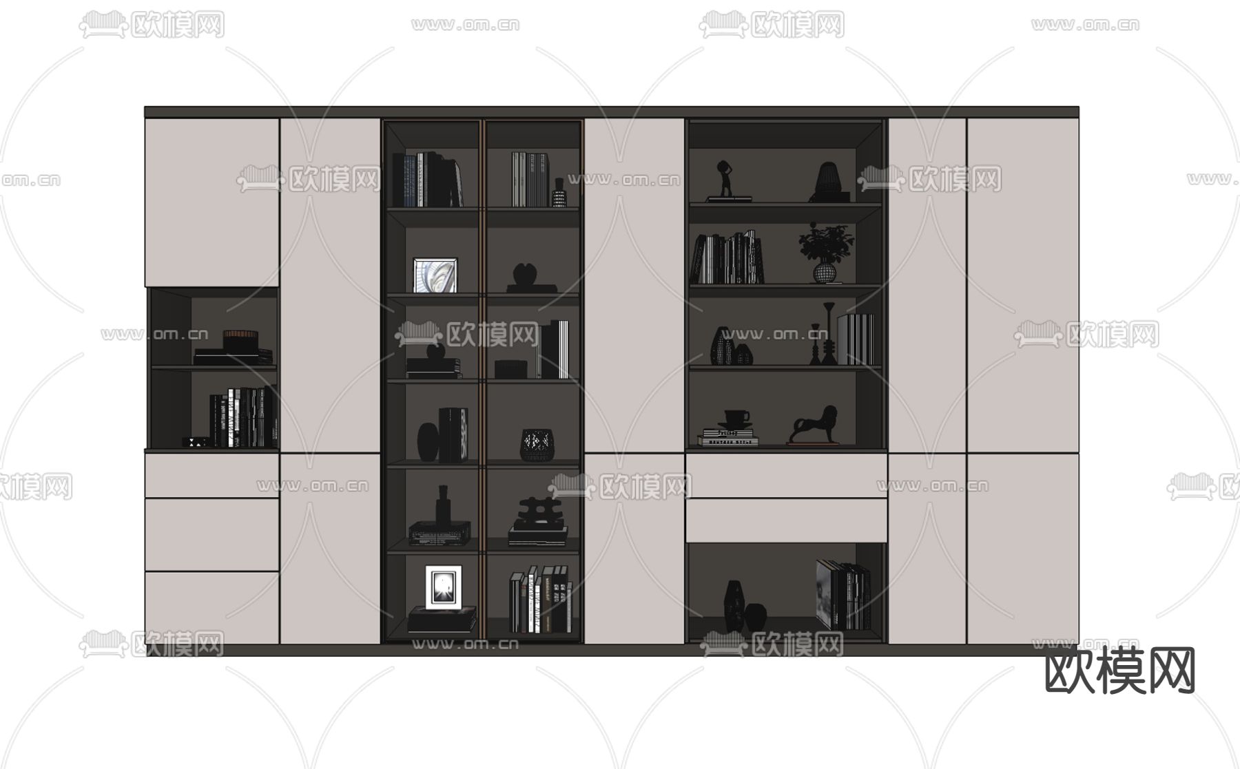 现代书柜装饰柜su模型下载（渲染图2）
