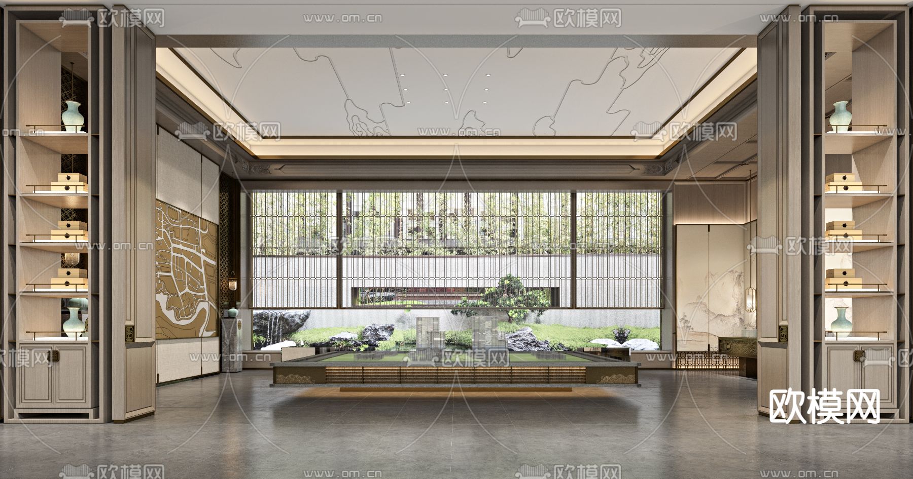 新中式售楼处沙盘区3d模型下载_ID11738099_3dmax免费模型-欧模网