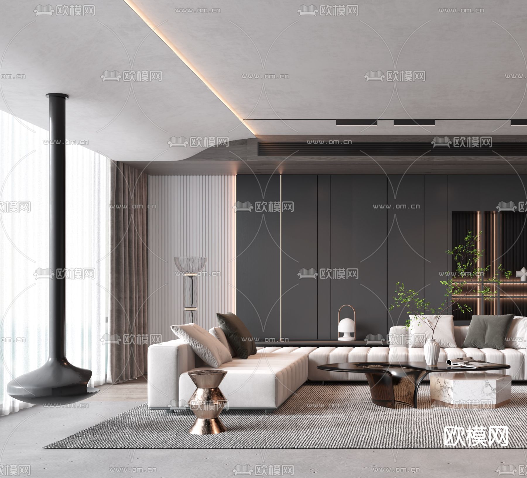 现代布艺转角沙发组合3d模型下载（渲染图2）