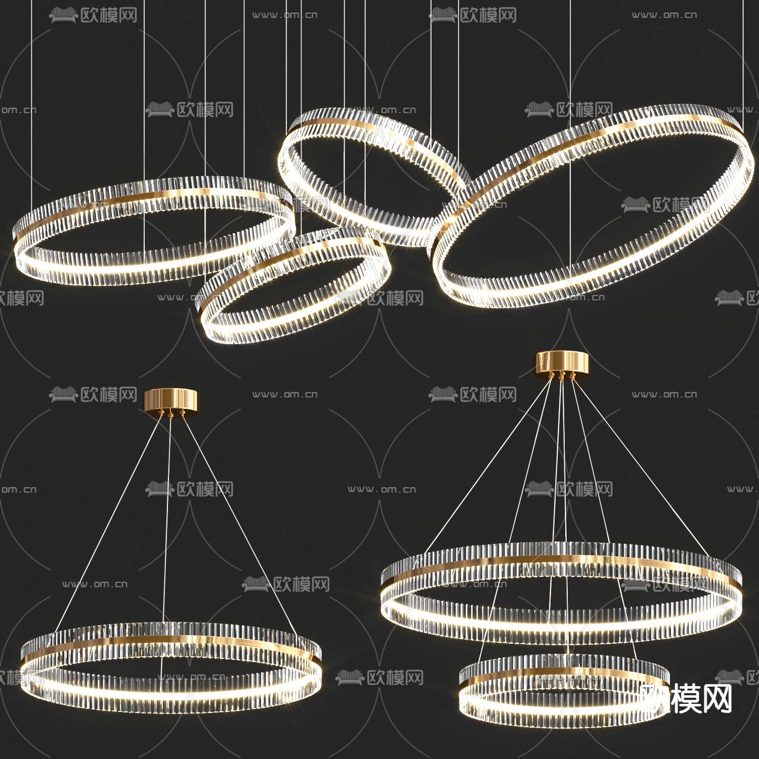 现代轻奢水晶双层吊灯3d模型下载（渲染图1）