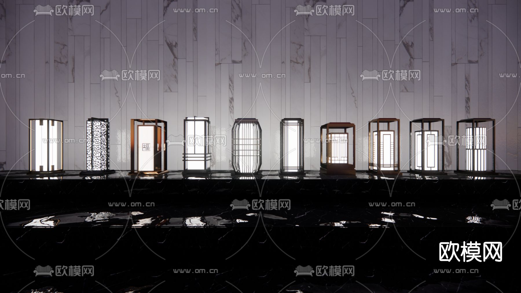 新中式庭院灯草坪灯su模型下载（渲染图2）