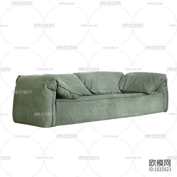 現(xiàn)代簡約灰綠色布藝三人沙發(fā)下載
