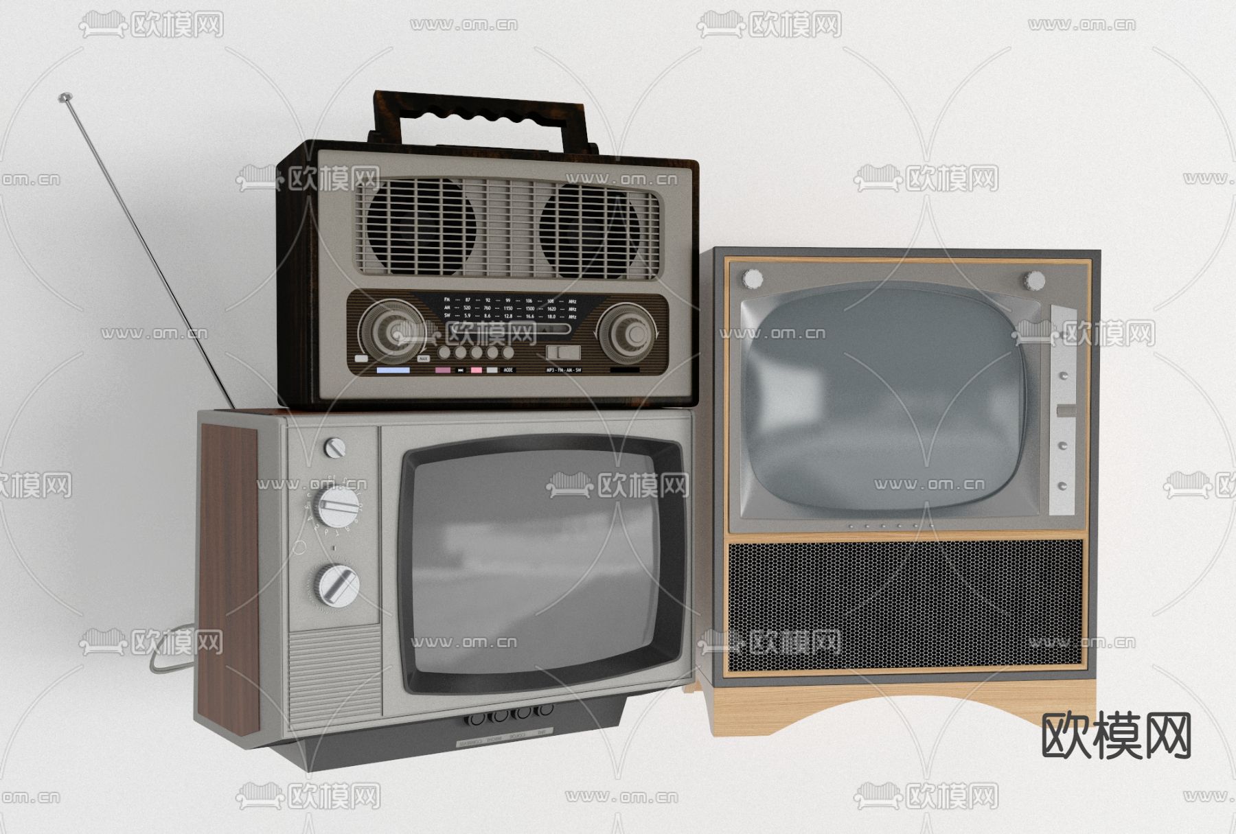 现代老式电视机免费3d模型下载