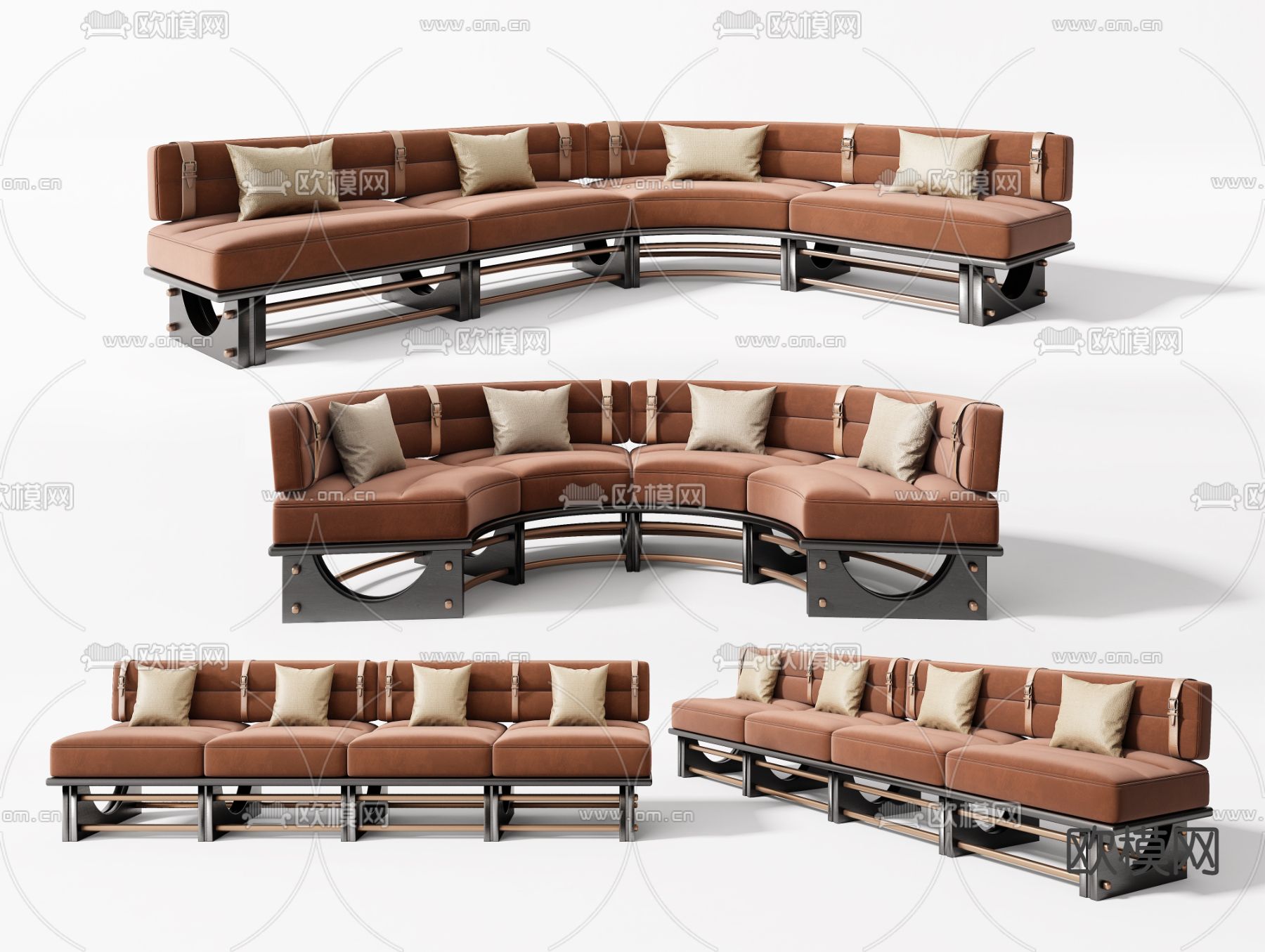 现代弧形沙发卡座组合3d模型下载（渲染图1）