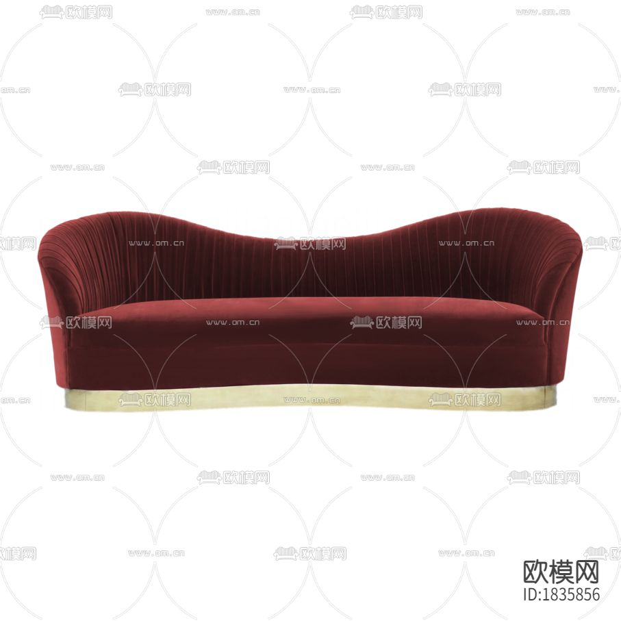 现代轻奢酒红色布艺不锈钢三人沙发