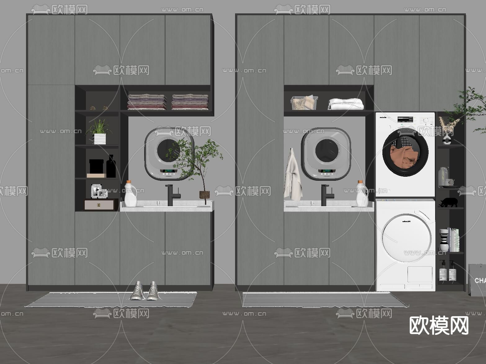 现代阳台柜洗衣柜su模型下载（渲染图2）