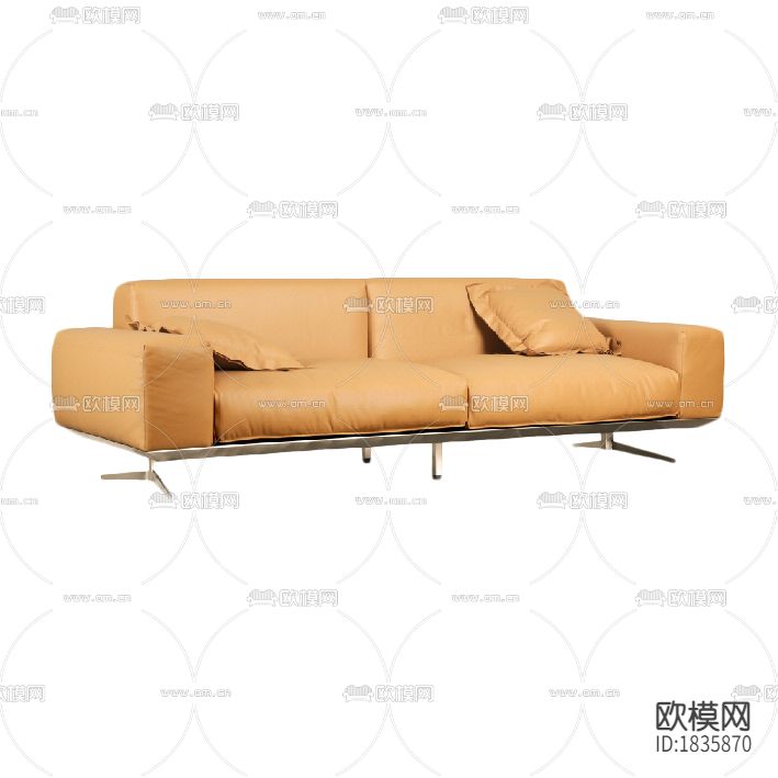现代简约橙黄色皮革三人沙发