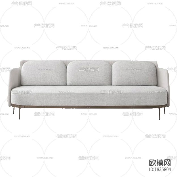 现代简约灰色布艺不锈钢三人沙发