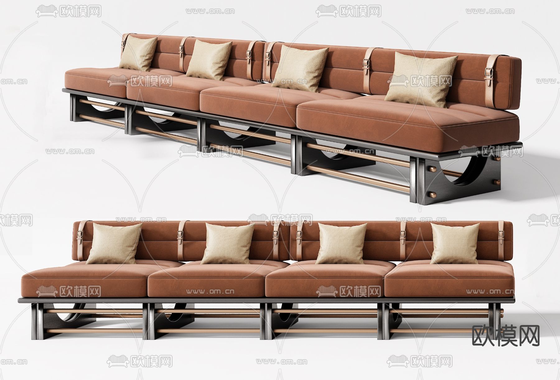 现代弧形沙发卡座组合3d模型下载（渲染图3）