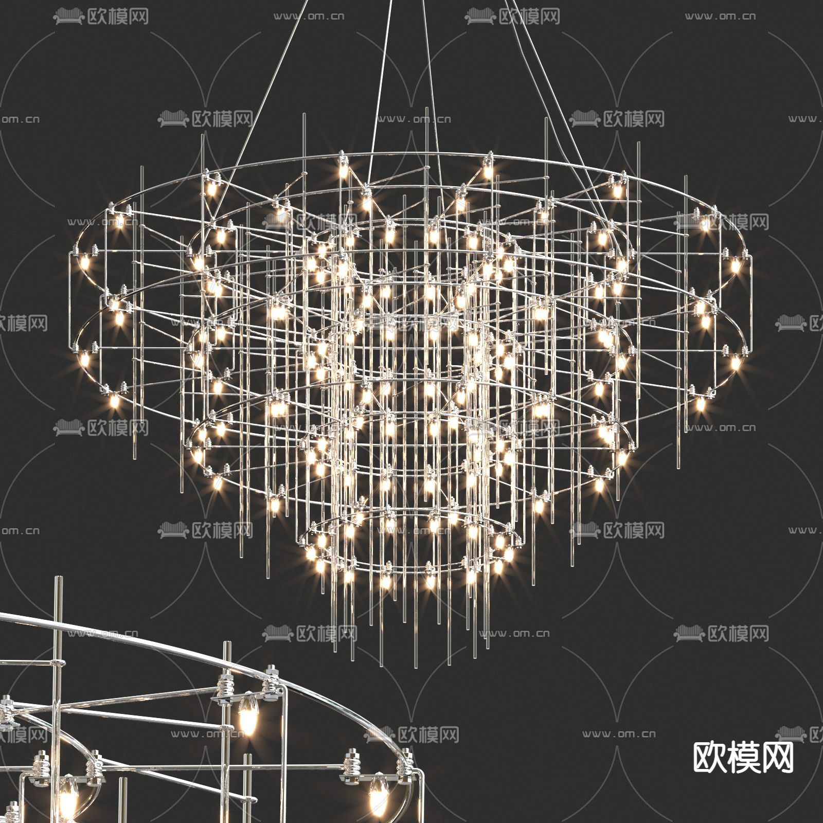 现代轻奢水晶吊灯3d模型下载（渲染图2）