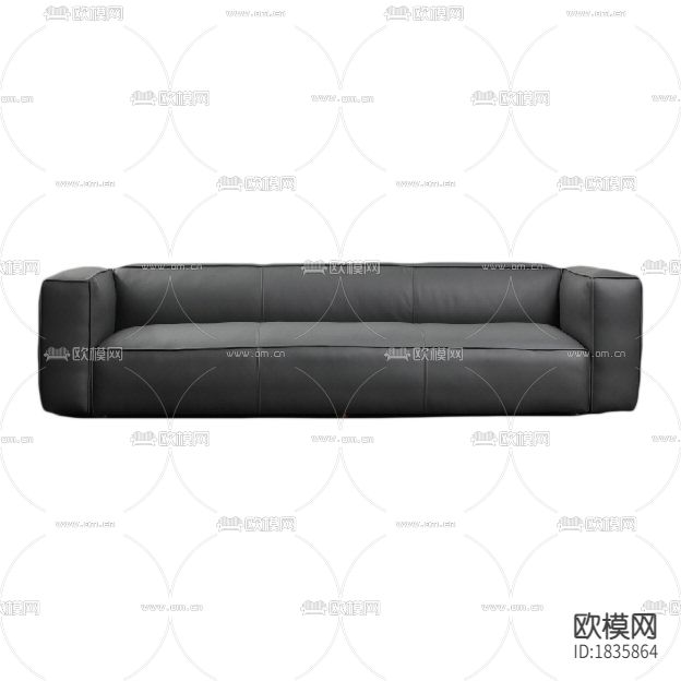 现代简约黑色皮革三人沙发