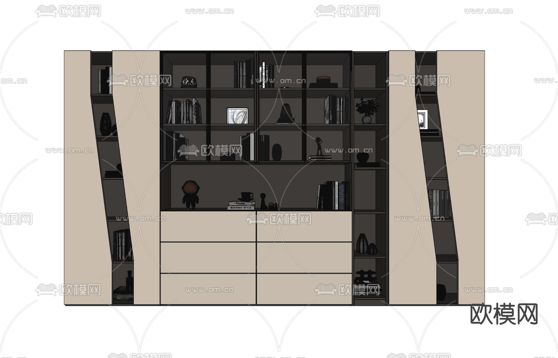 现代书柜装饰柜su模型下载（渲染图2）