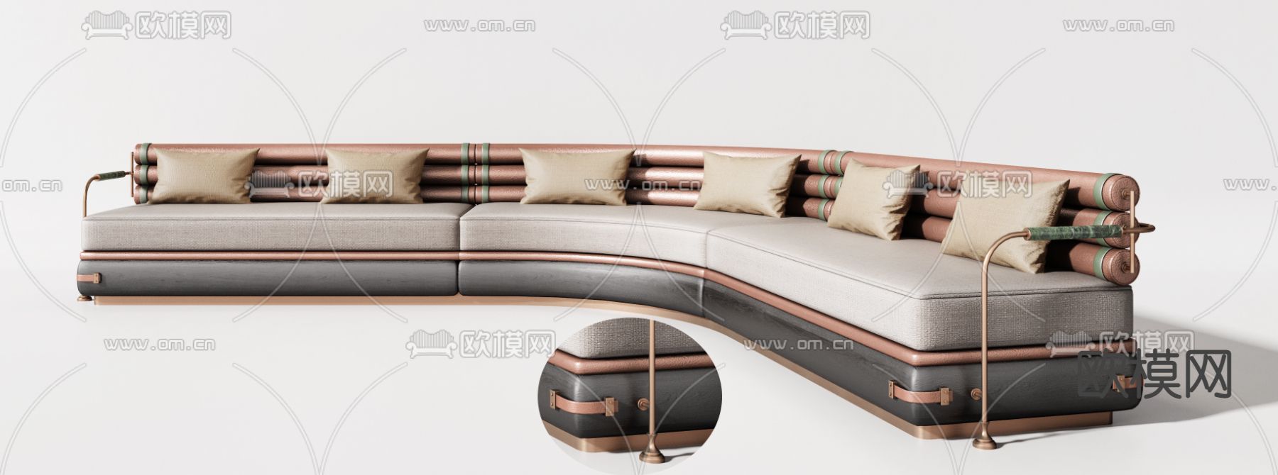现代弧形沙发卡座组合3d模型下载（渲染图3）