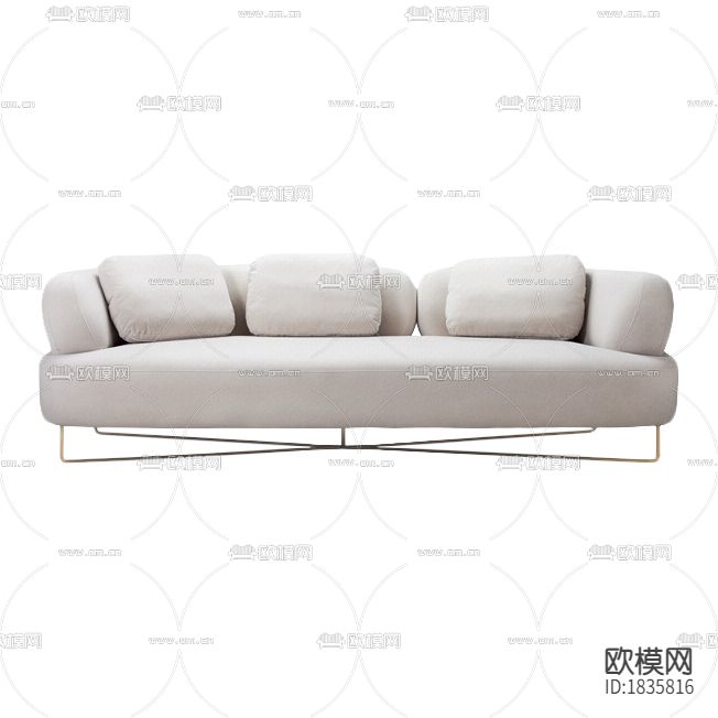 现代简约白色布艺不锈钢三人沙发