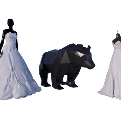  现代婚纱模特su模型 