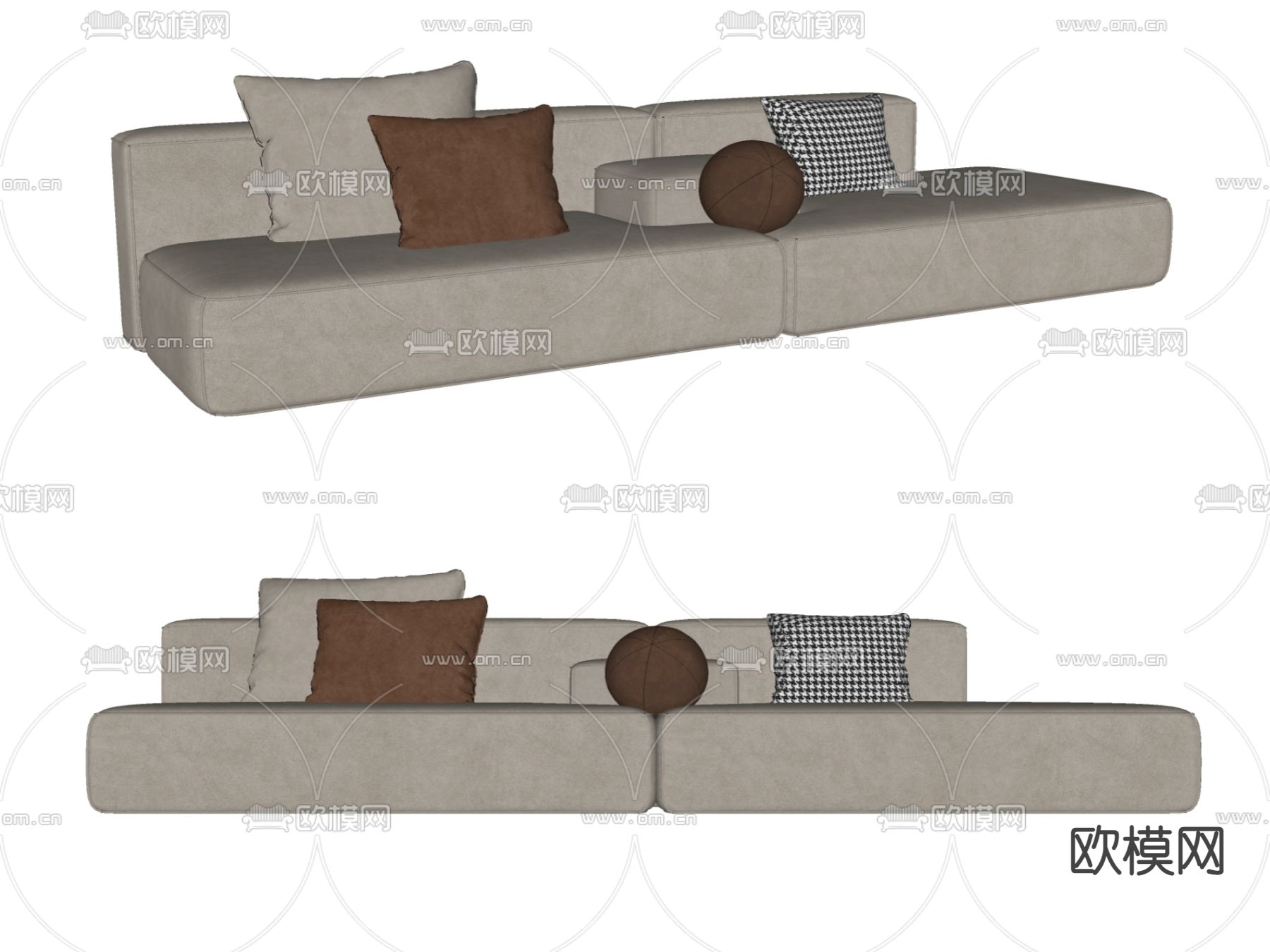 侘寂布艺多人沙发su模型下载（渲染图2）