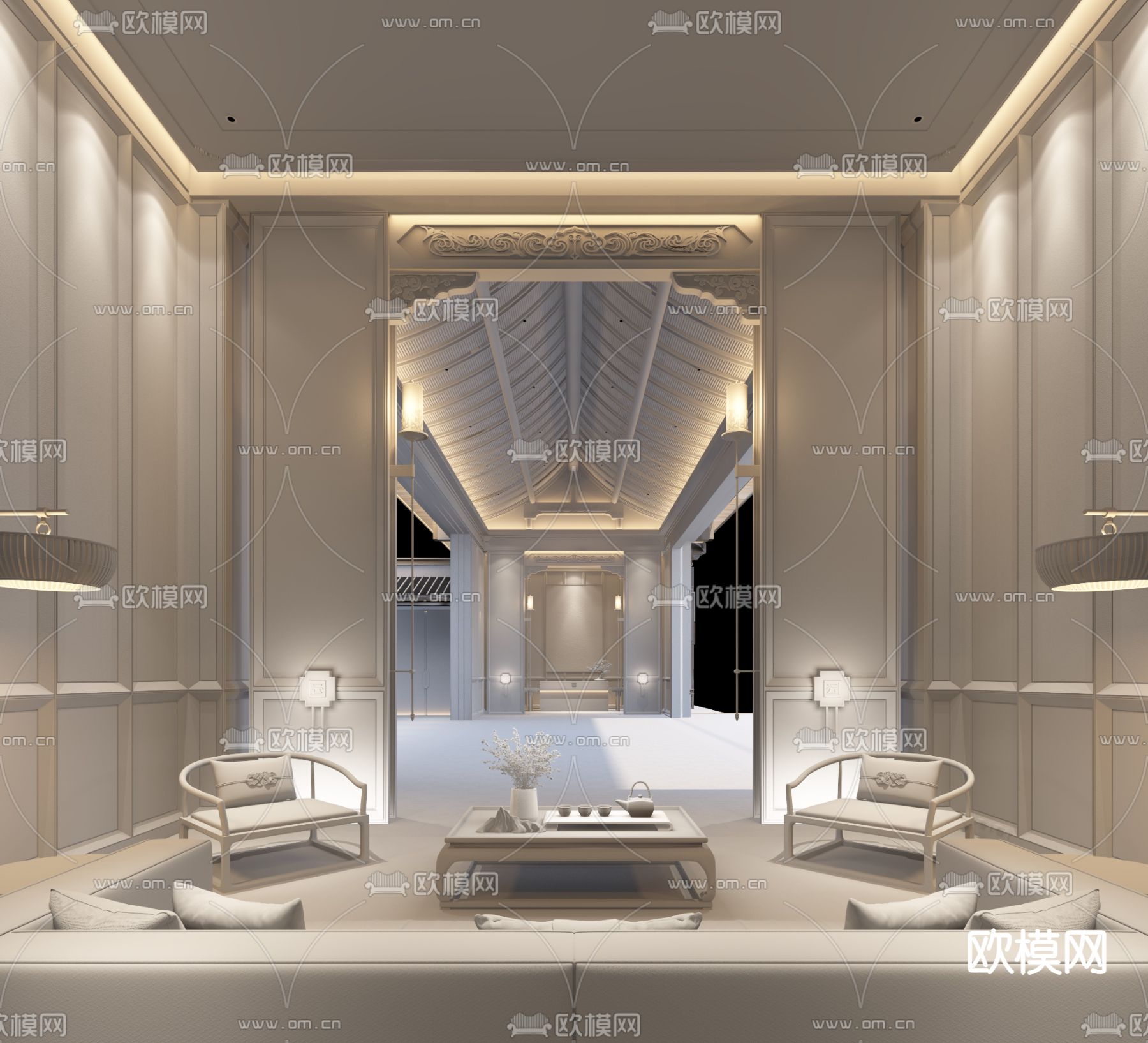新中式售楼处入口接待大堂3d模型