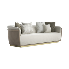 现代简约白色布艺不锈钢三人沙发