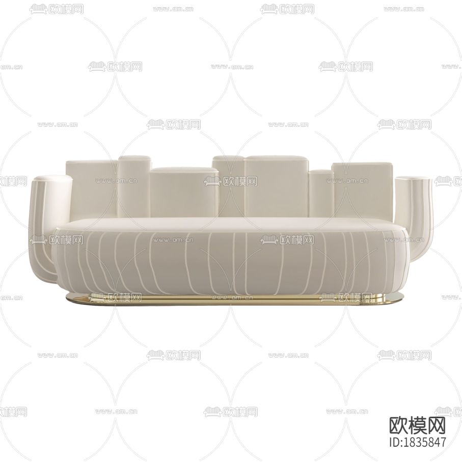 现代创意轻奢白色布艺不锈钢三人沙发下载