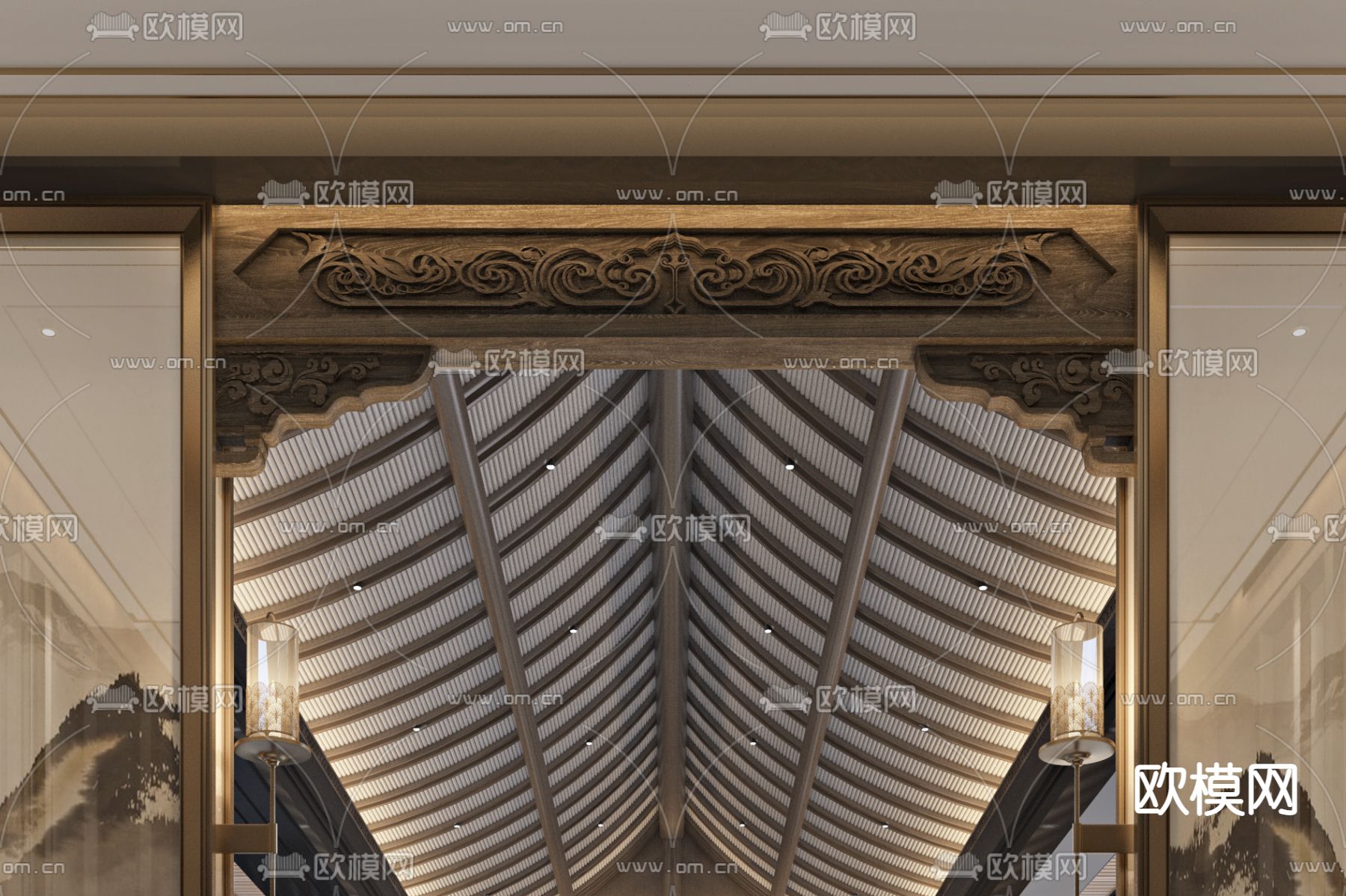 新中式售楼处入口接待大堂3d模型