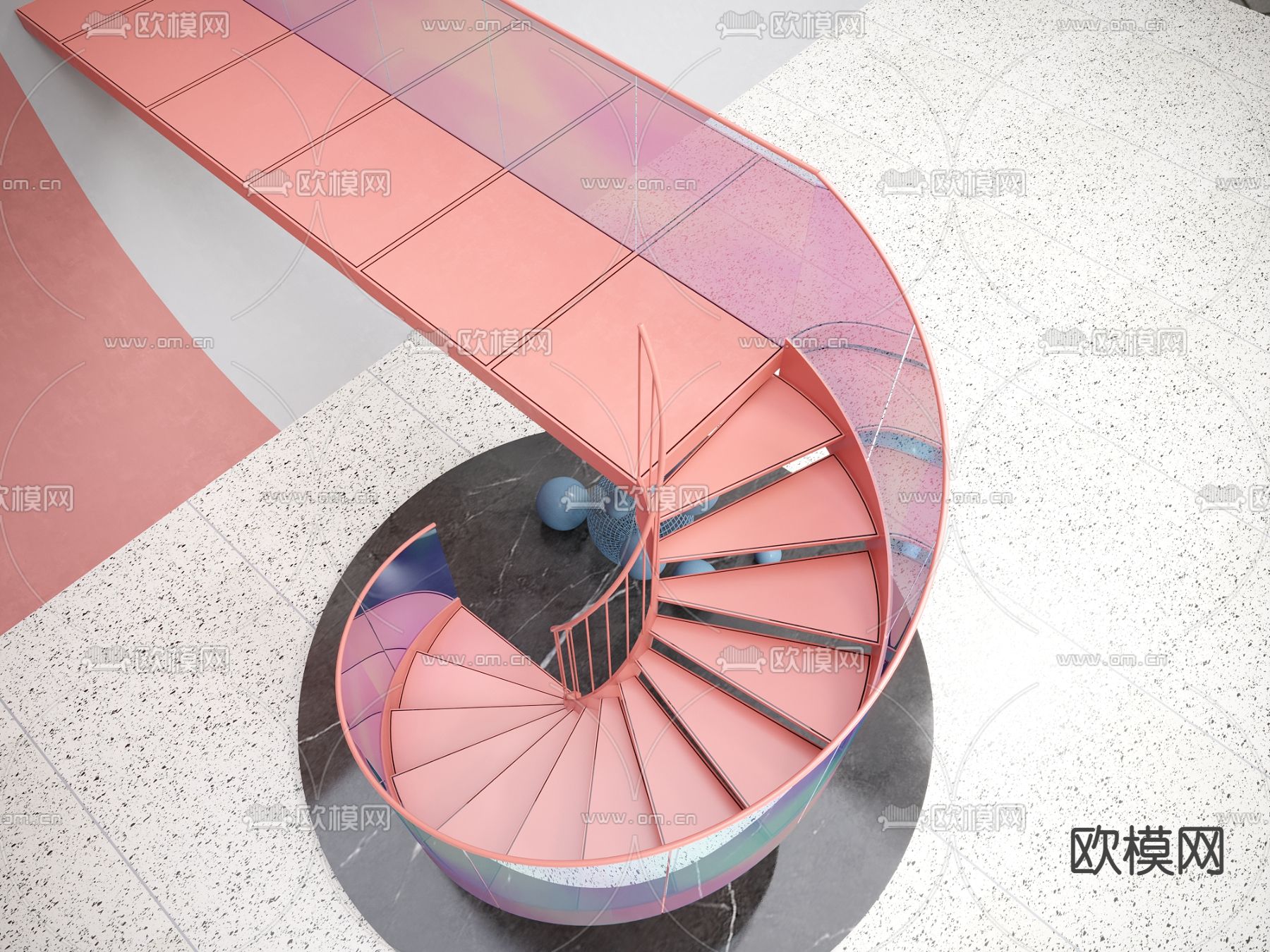 现代炫彩玻璃钢结构旋转楼梯3d模型下载（渲染图2）