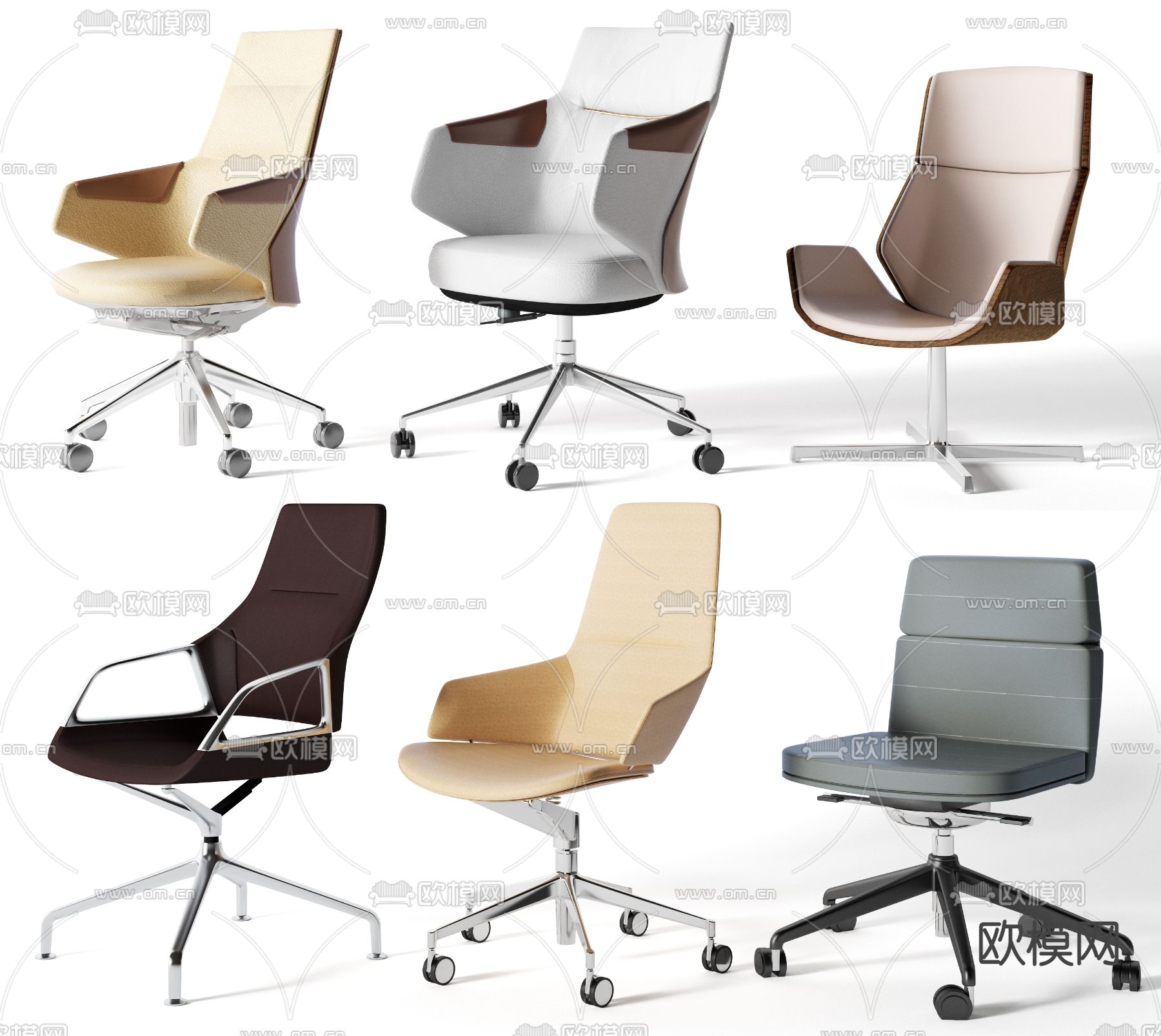 现代皮革办公椅3d模型下载