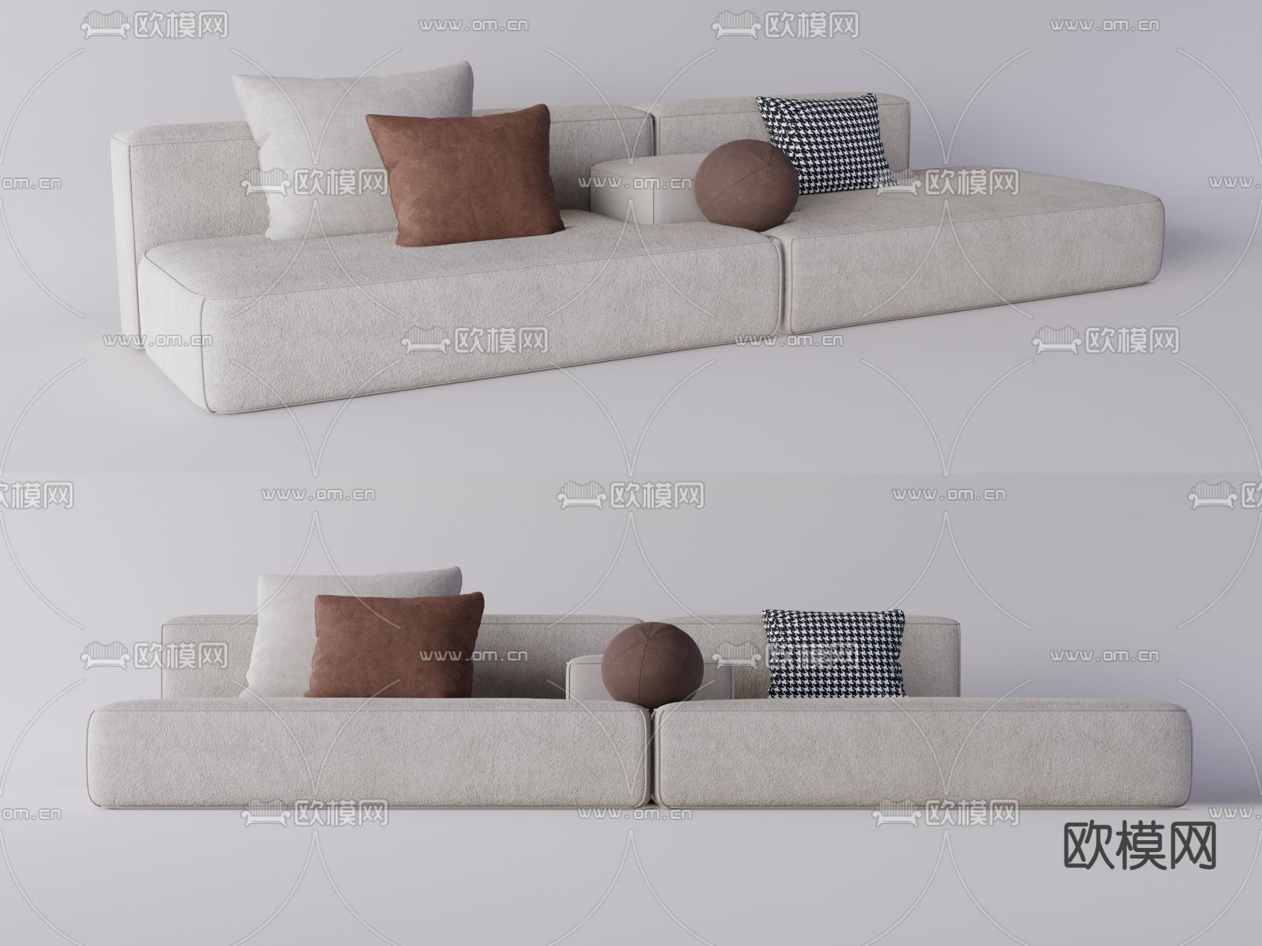 侘寂布艺多人沙发su模型下载（渲染图1）