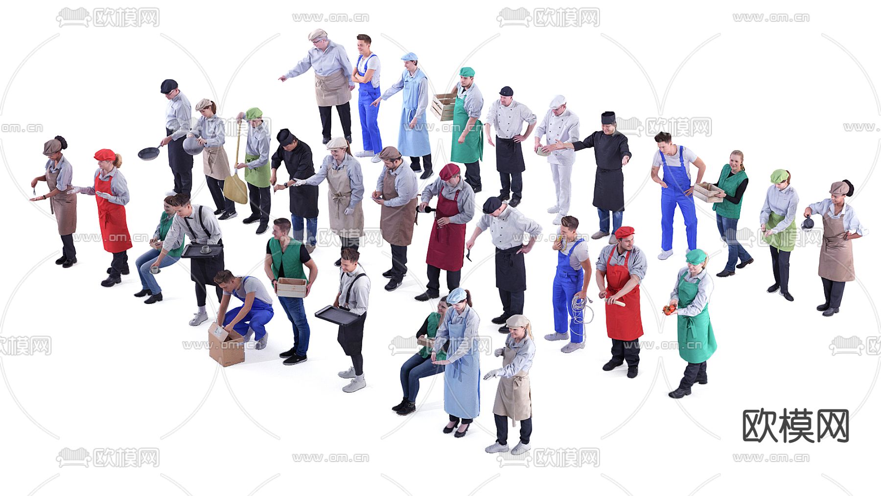 现代服务员厨师都市人物3d模型下载