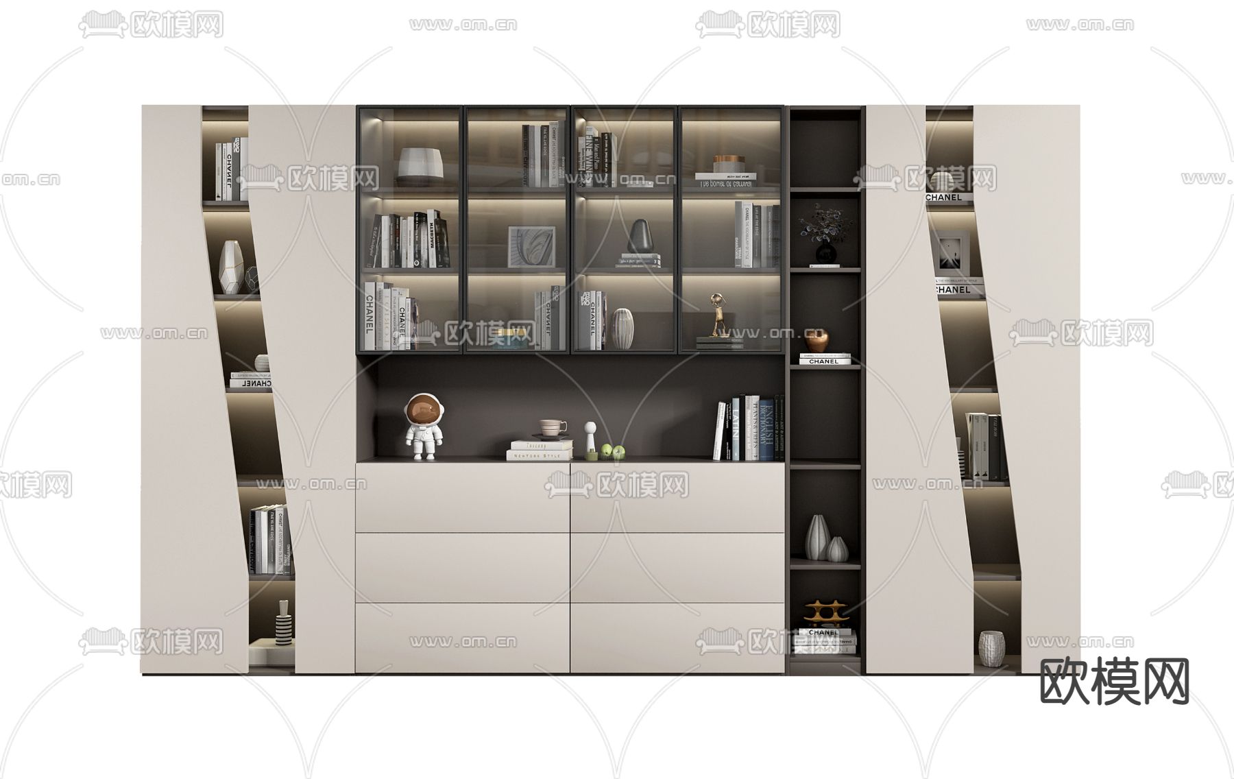 现代书柜装饰柜su模型下载（渲染图1）