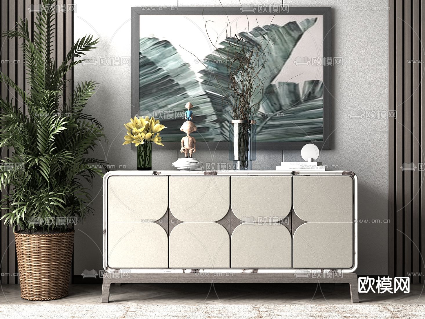 现代轻奢边柜su模型下载