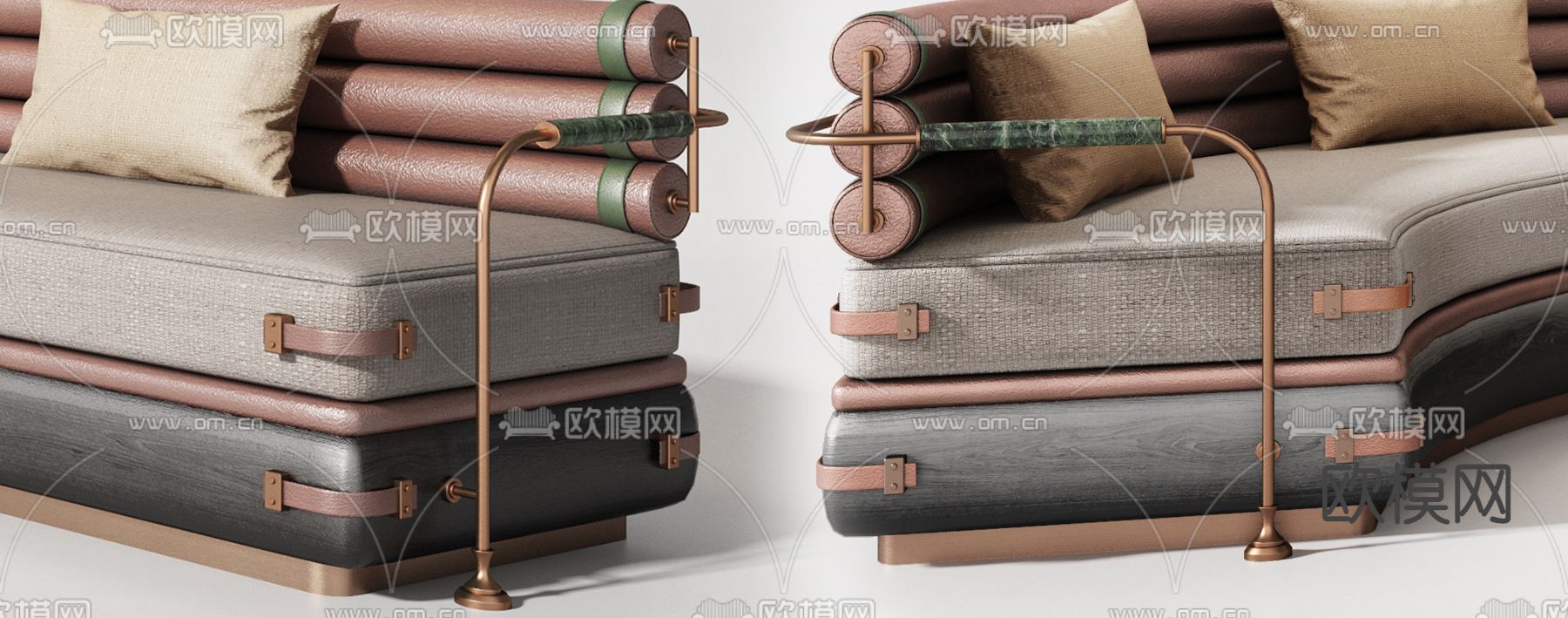 现代弧形沙发卡座组合3d模型下载（渲染图5）