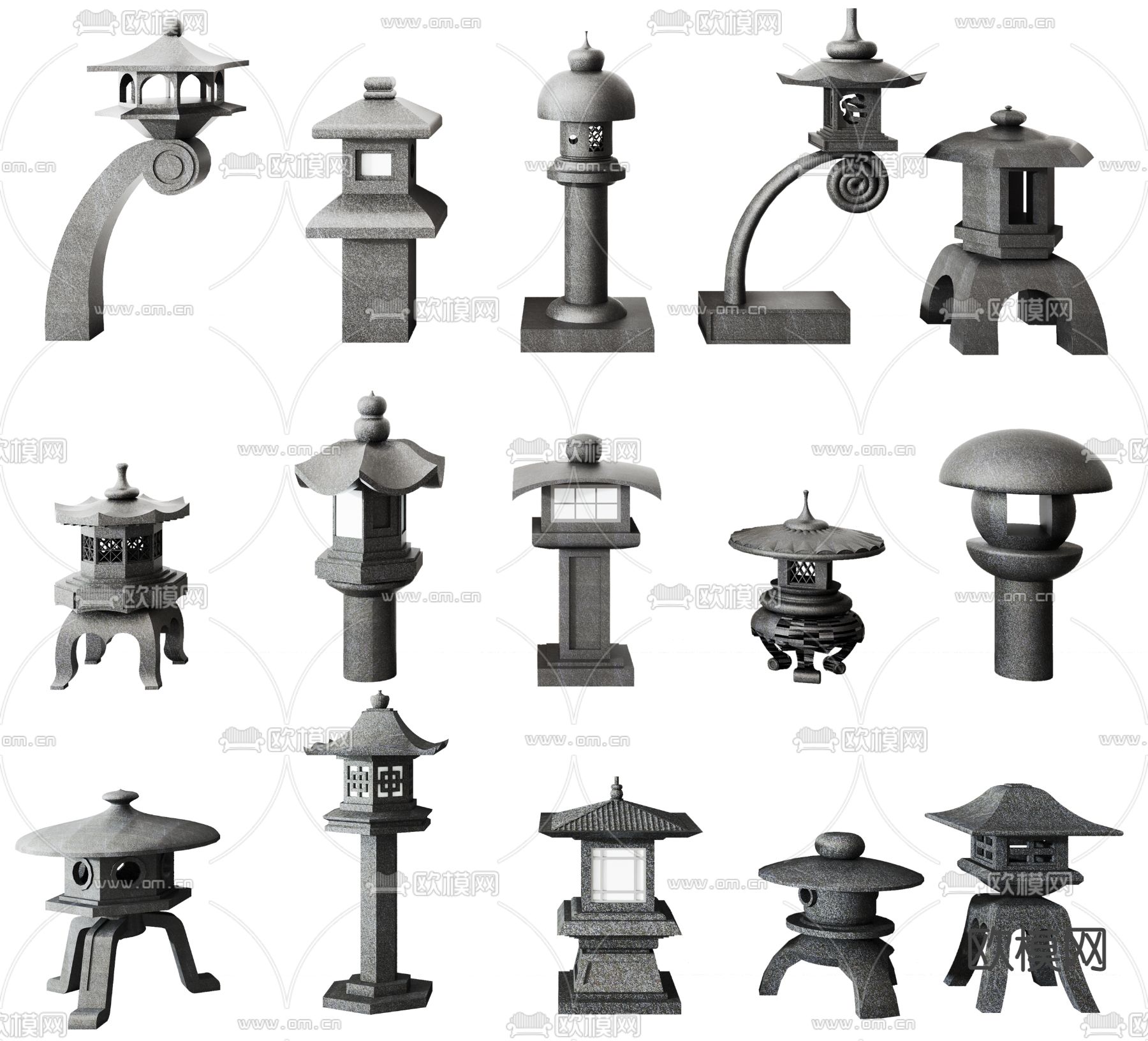 新中式户外灯石灯柱草坪灯3d模型下载