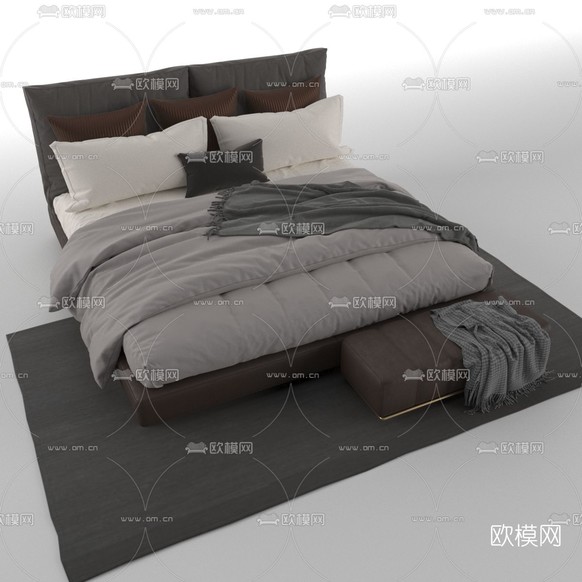 现代双人床免费3d模型下载_ID11740566_3dmax免费模型-欧模网