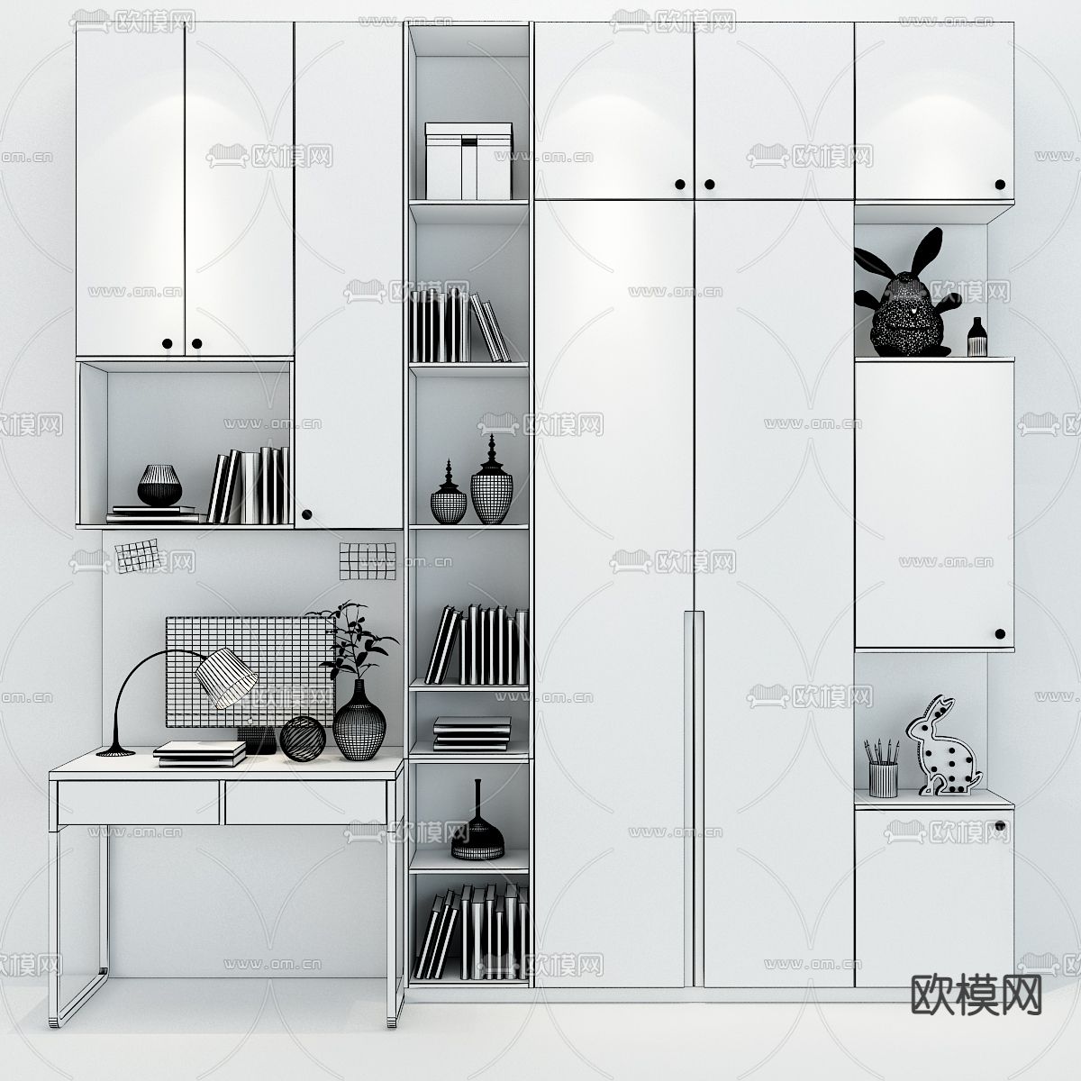 北欧儿童书桌书柜3d模型下载（渲染图2）