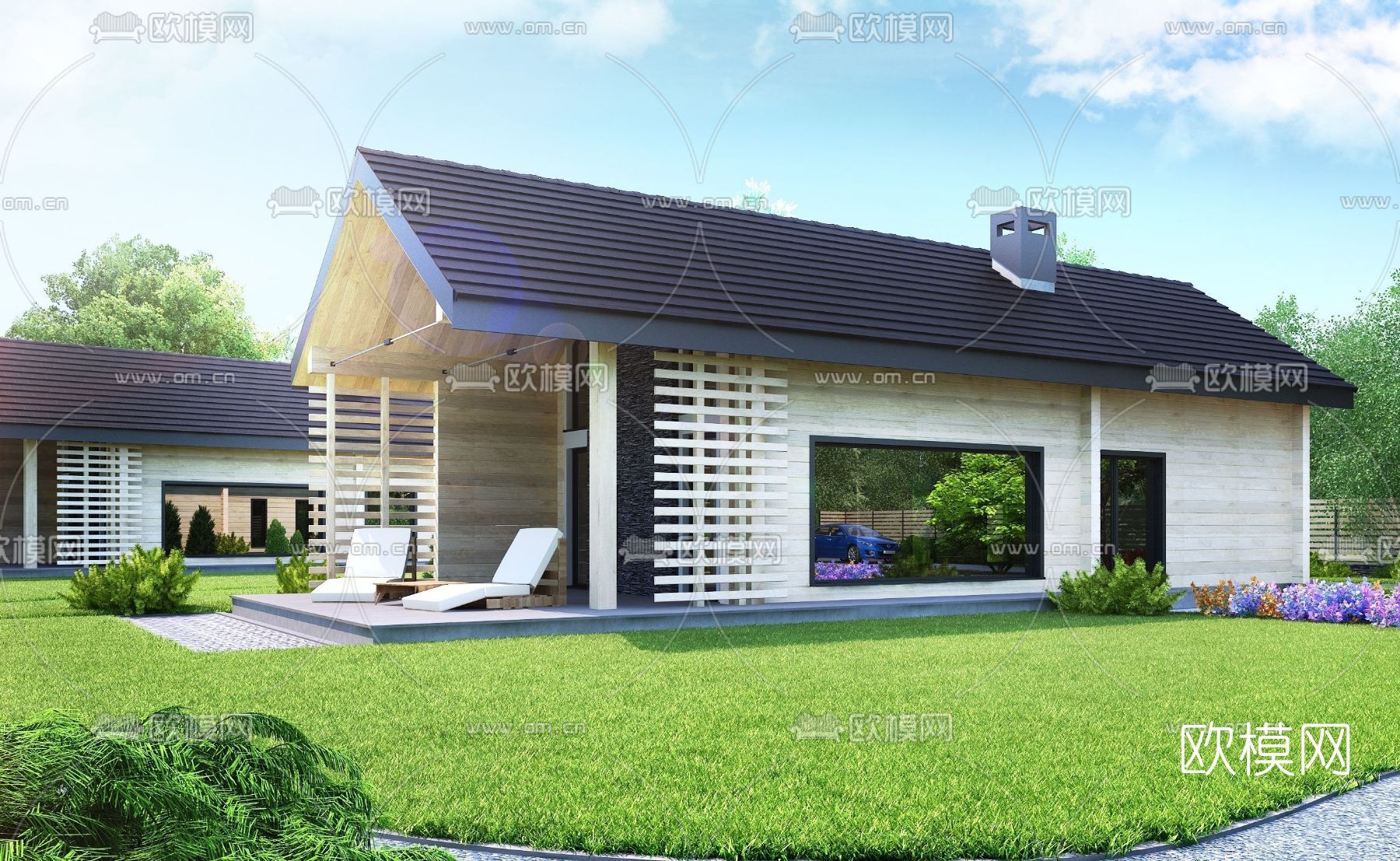 现代独栋别墅外观免费3d模型下载