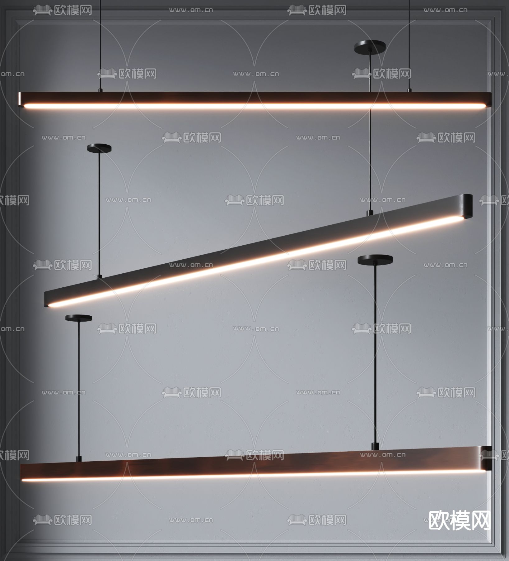 现代条形办公吊灯3d模型下载