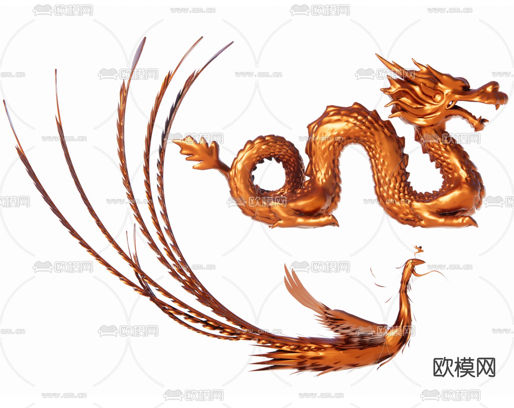 中式龙凤雕塑su模型下载