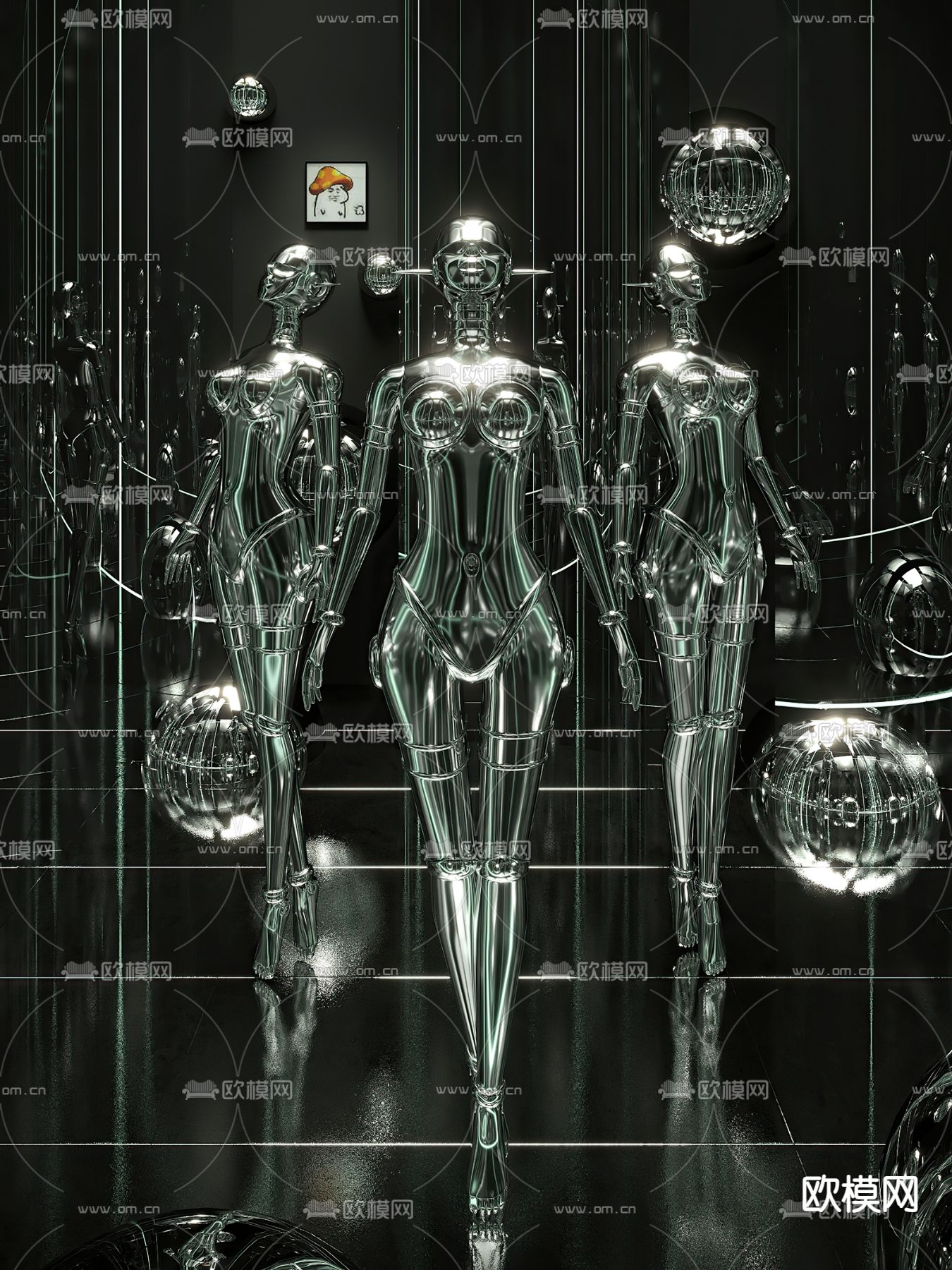 现代女机器人雕塑3d模型