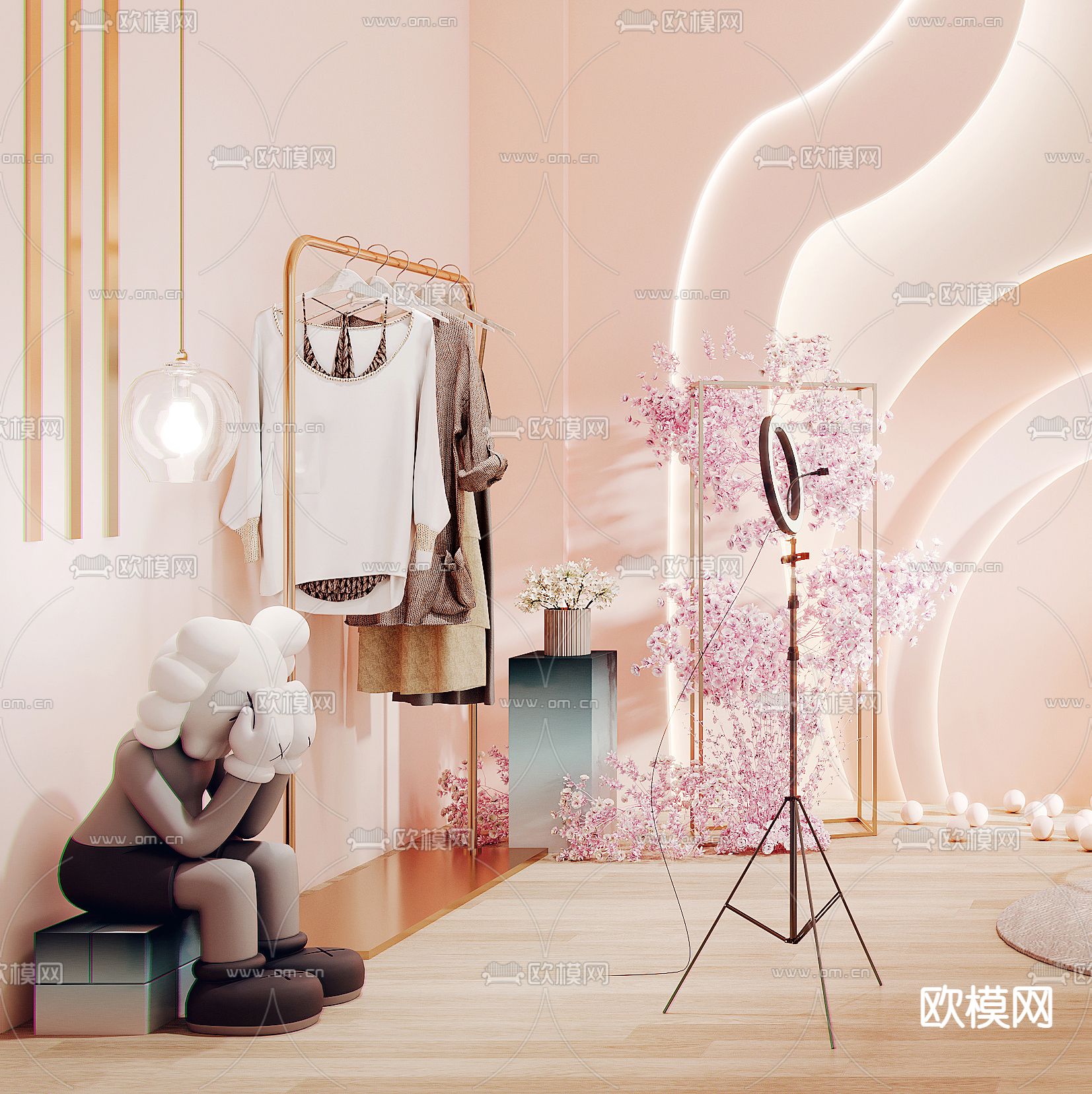 现代服装店直播间3d模型