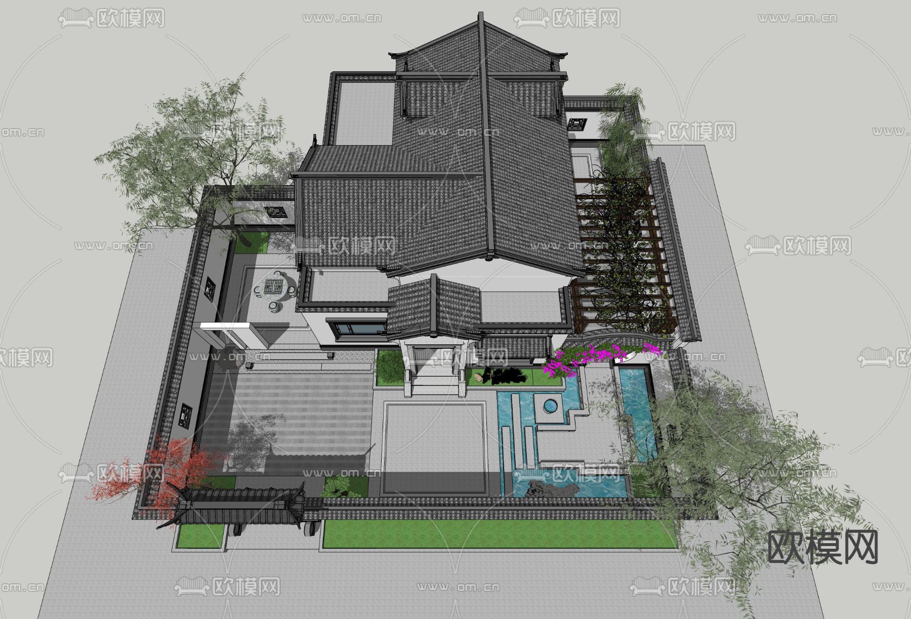 中式别墅su模型下载（渲染图3）