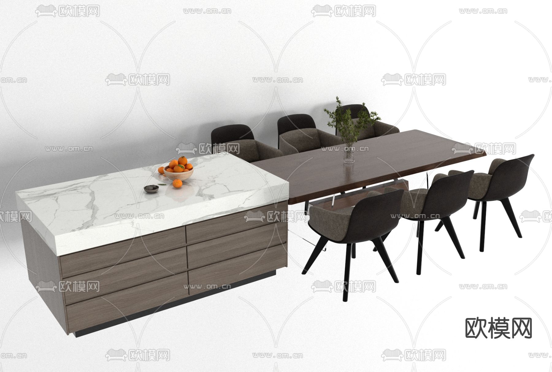 现代中岛餐桌椅免费3d模型下载