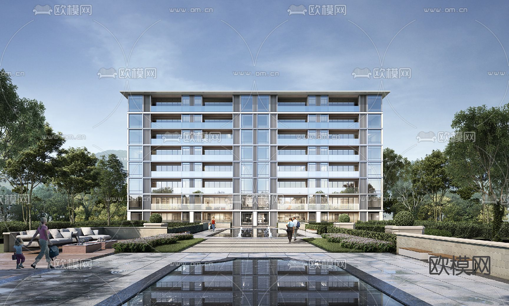 现代多层住宅楼外观3d模型下载