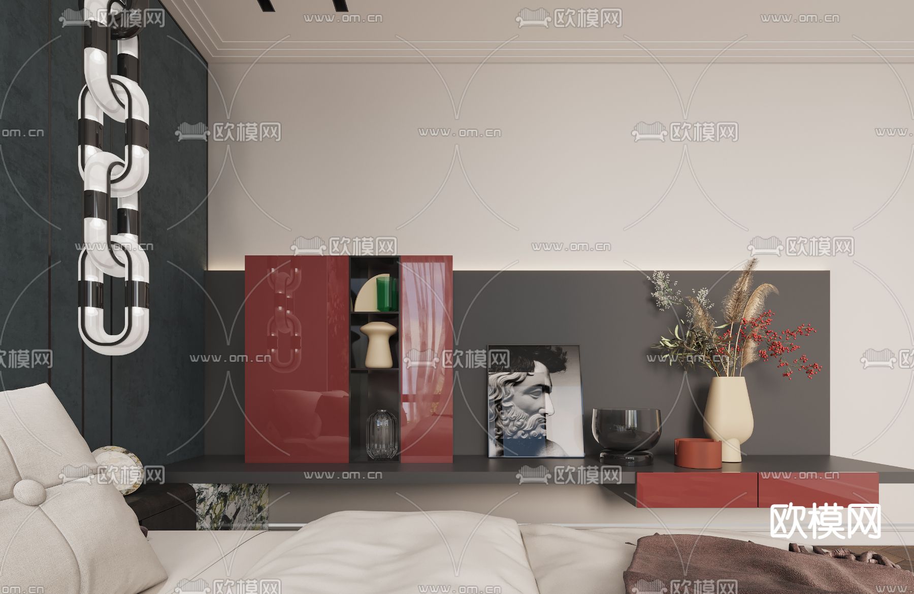 后现代卧室3d模型下载（渲染图2）