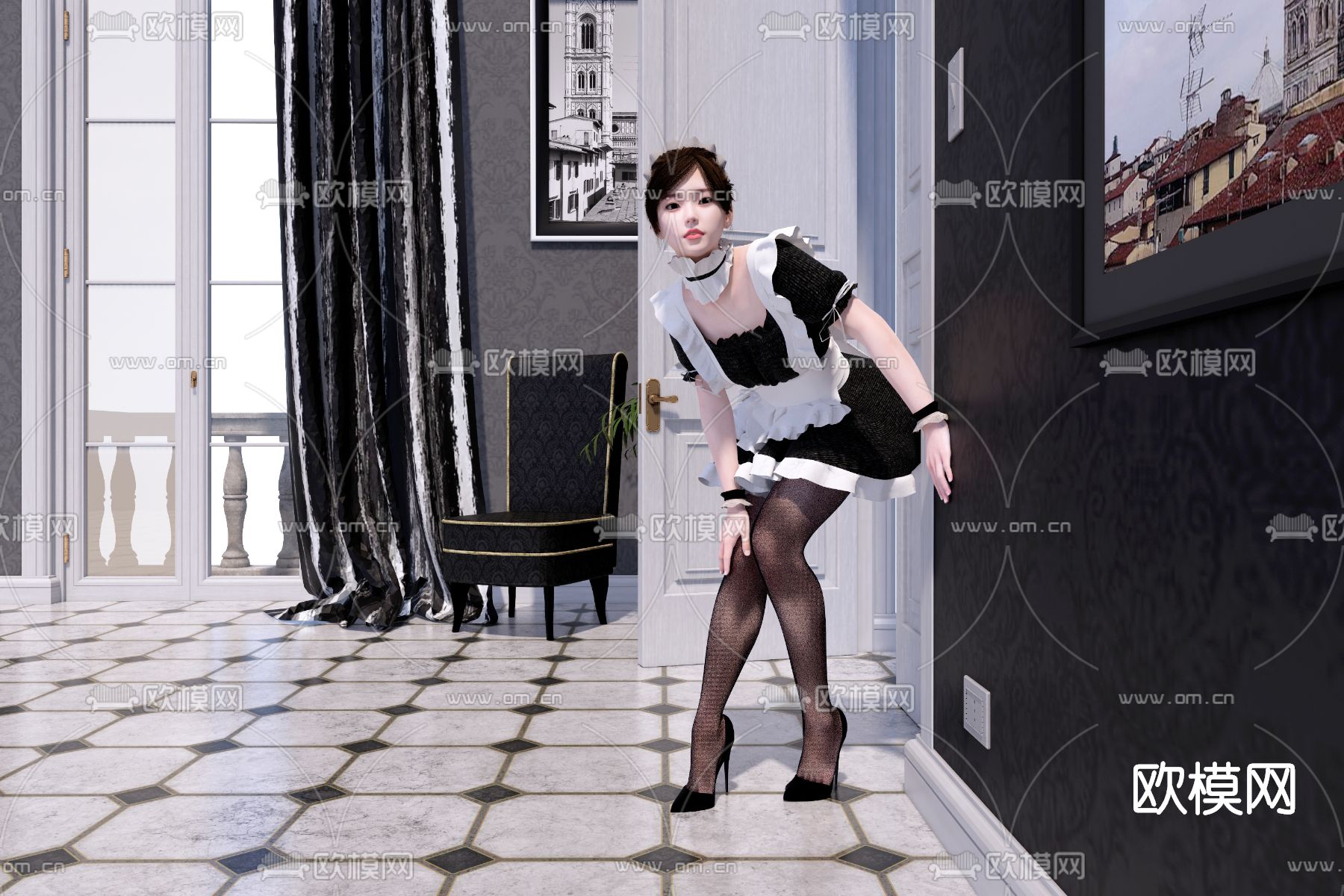 现代美女人物su模型