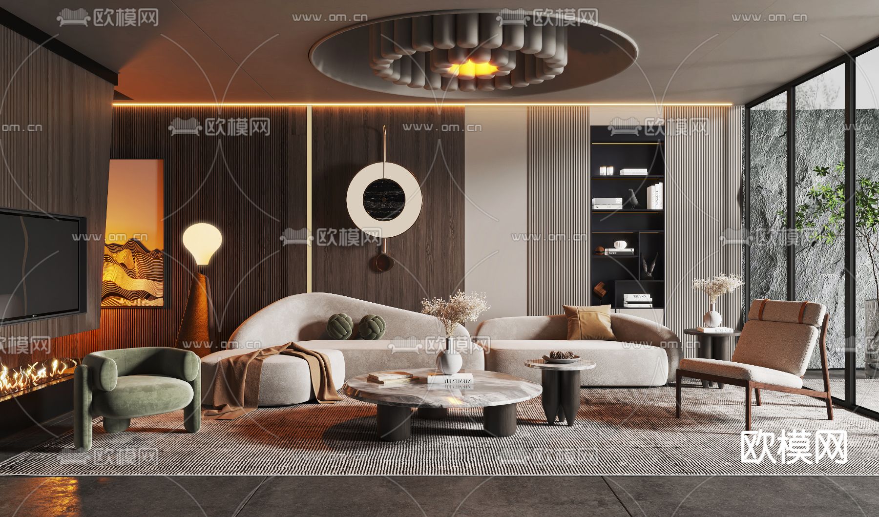 现代布艺弧形沙发组合3d模型下载