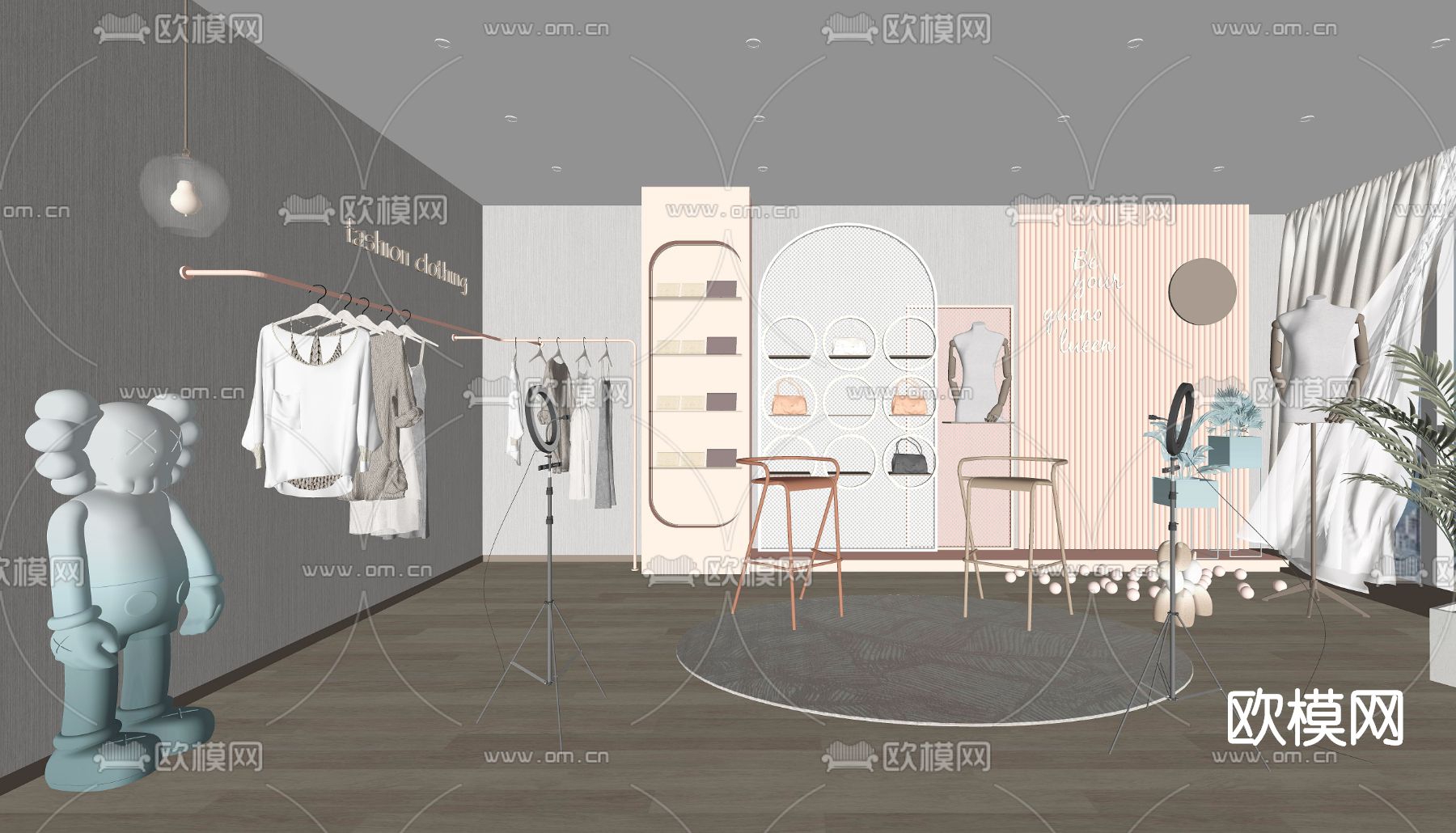 现代服装店直播间su模型