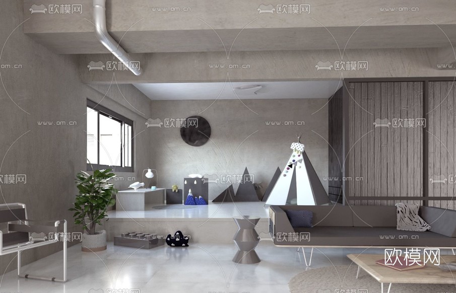 工业风客厅免费3d模型下载(渲染图1)