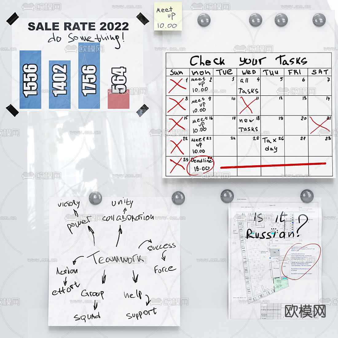 现代活动白板办公白板3d模型下载（渲染图4）