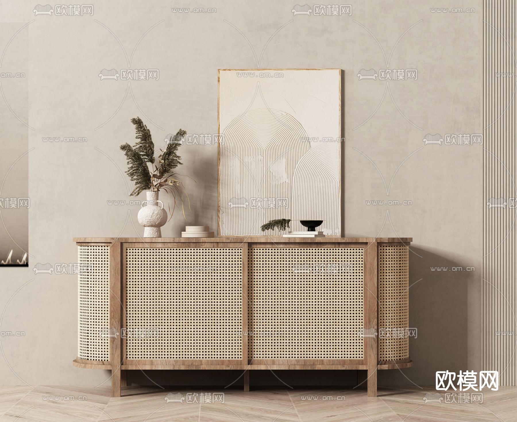 侘寂玄关边柜3d模型下载