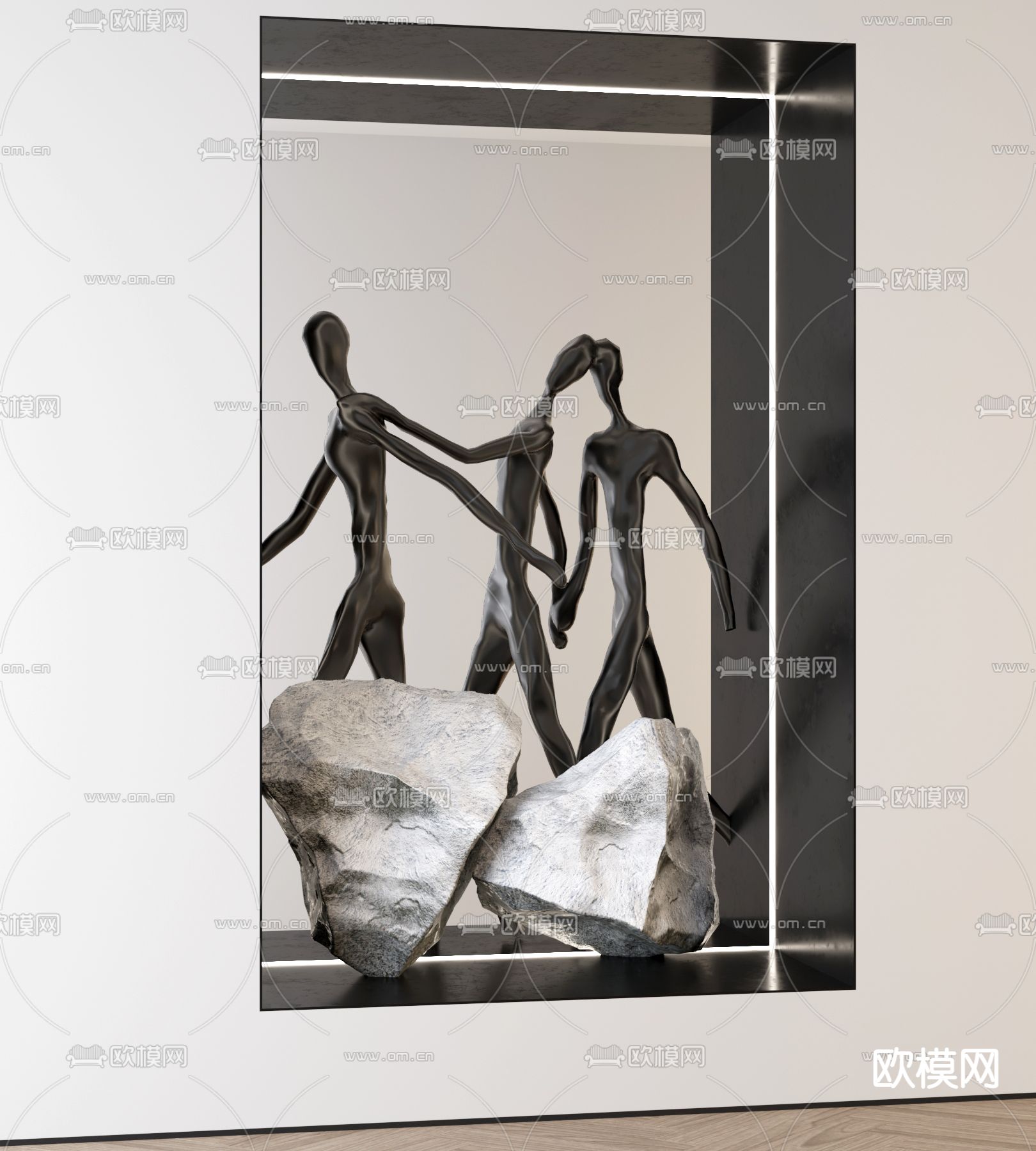 现代抽象人物雕塑摆件3d模型下载